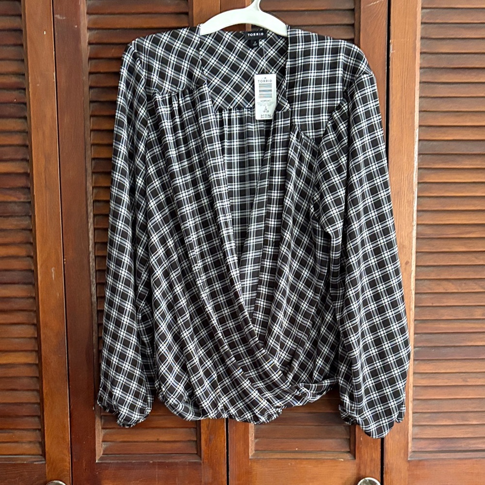Torrid Black and White Checkered Blouse